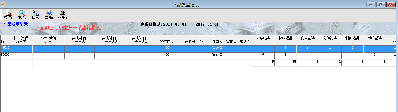 产品质量记录