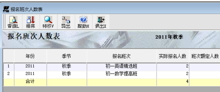 报名班次人数表