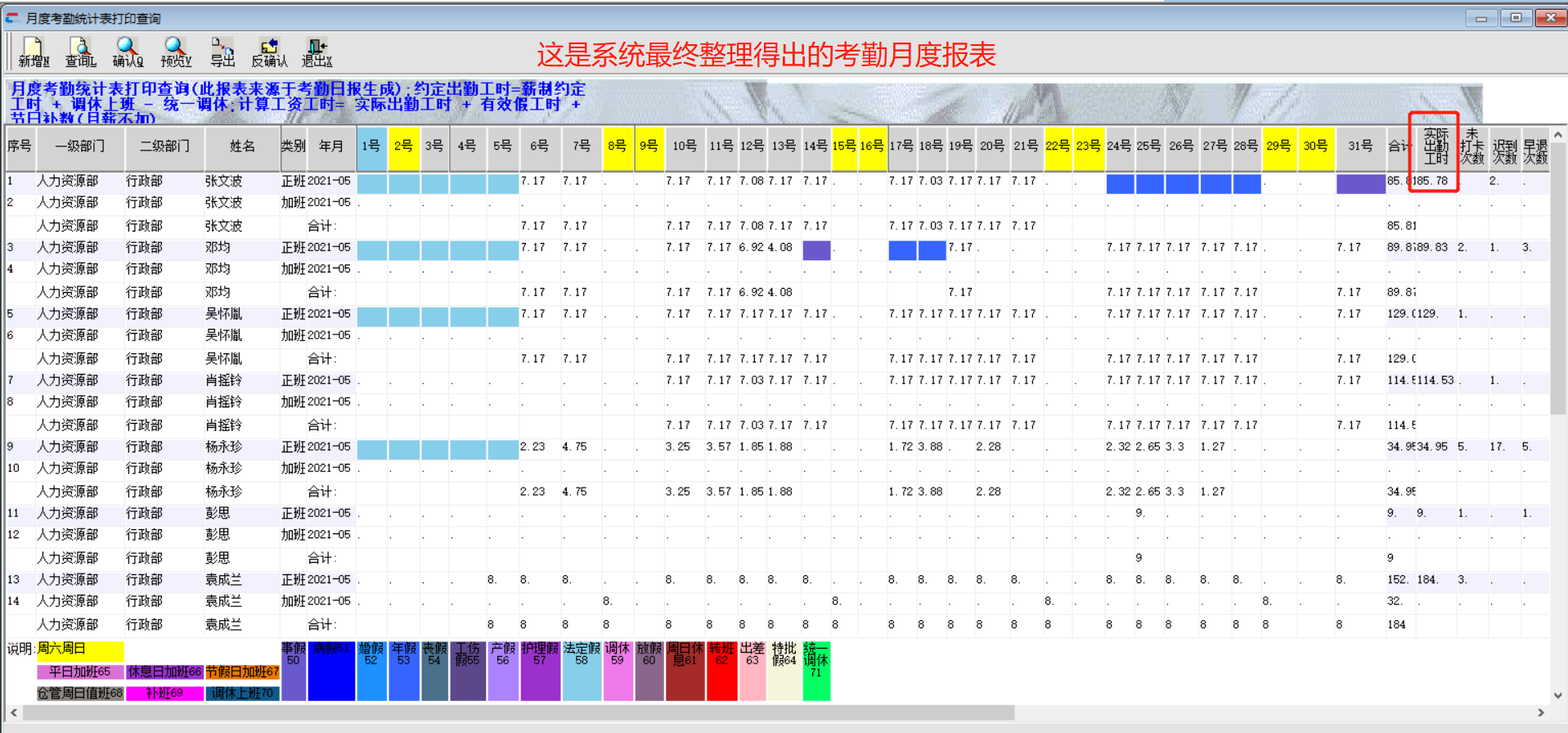 月度考勤统计表查询